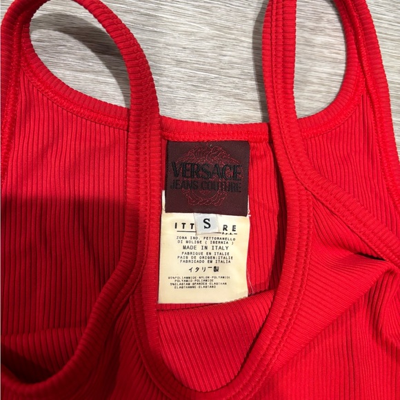 Versace Red Ribbed Tank Top - Picture 3 of 4